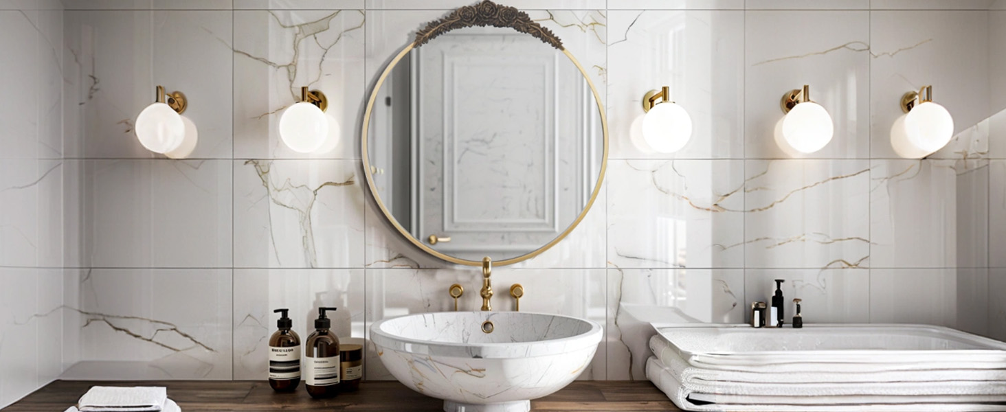 Artloge Specchio rotondo da parete barocco: 80 cm Specchio decorativo vintage Soggiorno con rose