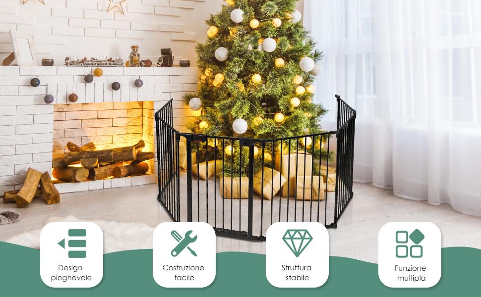 Cancelletto Pieghevole COSTWAY | 6 Pannelli | 380x74.5cm | Per Bambini E Animali | Nero/Bianco - Foto 3