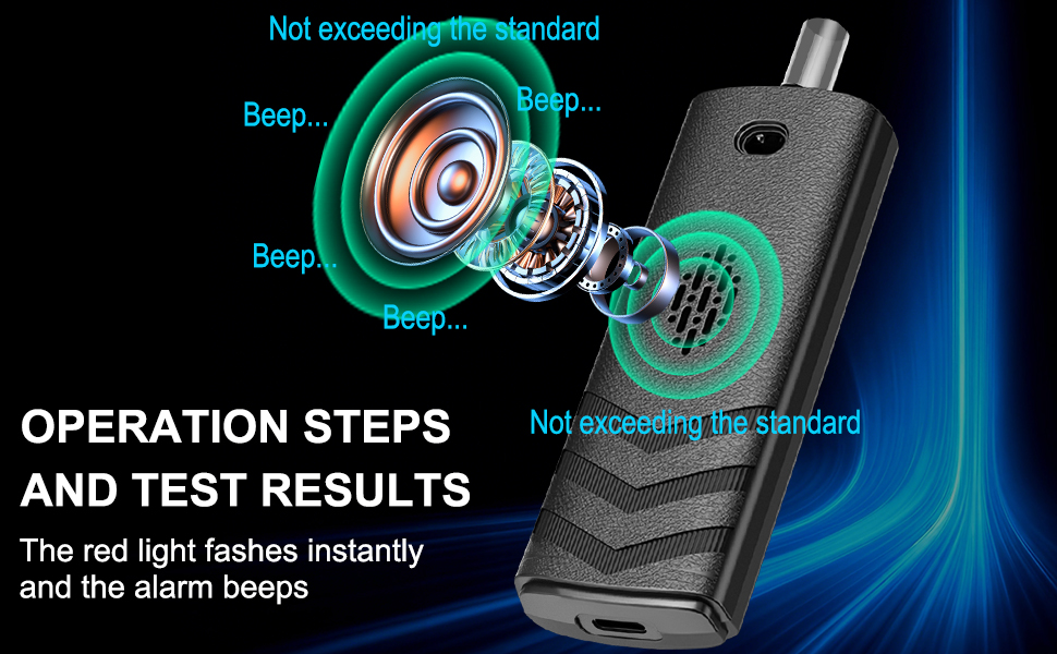 Text reads 'OPERATION STEPS'. Technical diagram showing motion detection and alarm activation sequence with blue lighting effects.