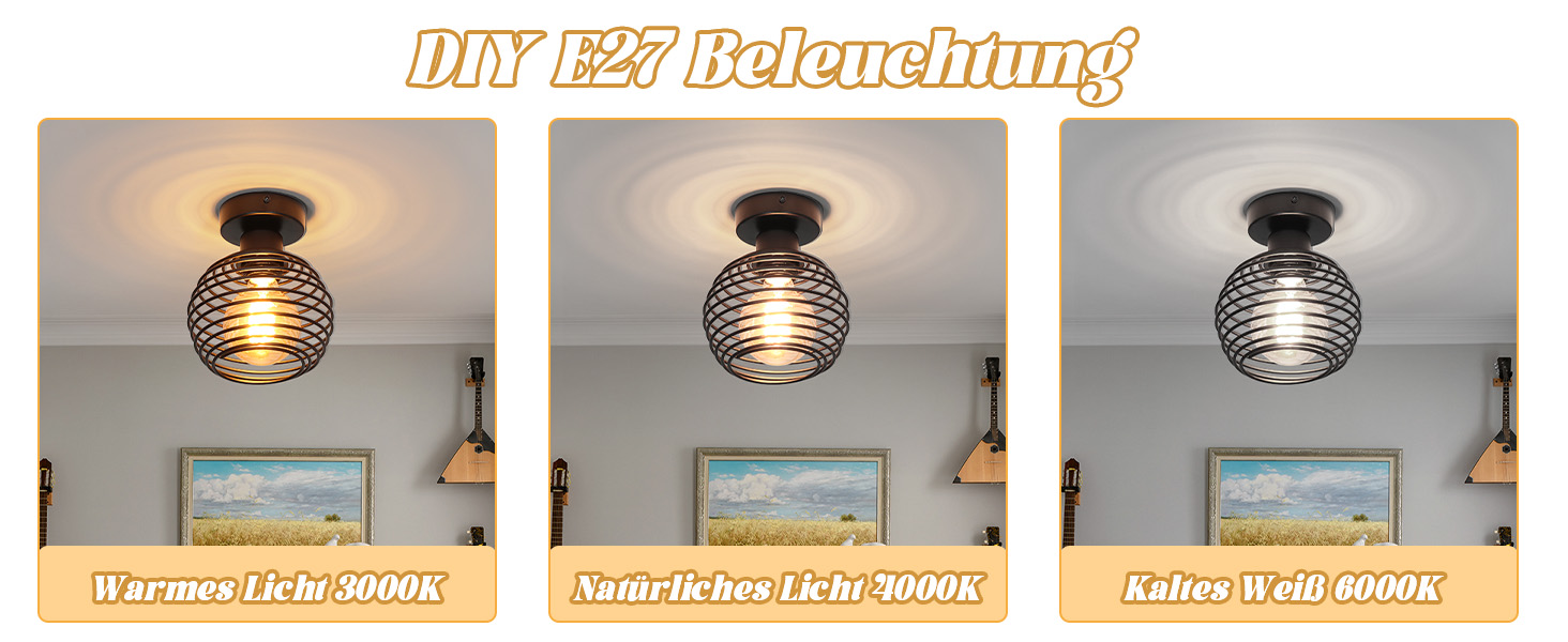 E27 schwarze Deckenleuchte im Retro-Design
