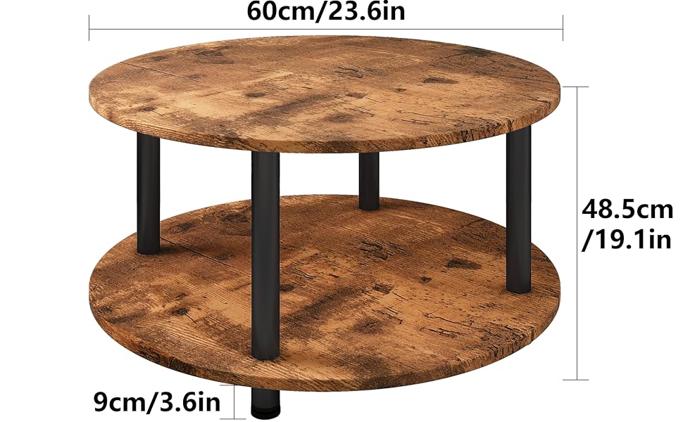 23.6" Round Coffee Table, 2-Tier Small Circle Coffee Table with Storage