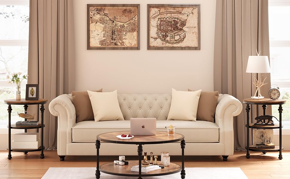 Table de chevet industrielle en bois pour chambre à coucher, petits espaces, marron rustique
