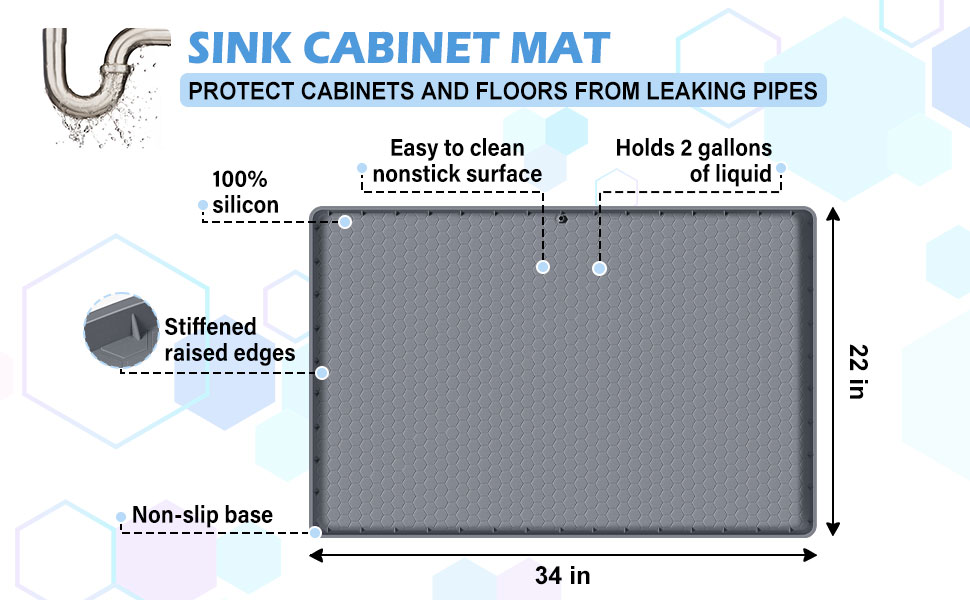 FORWOS Tappetino Sottolavello In Silicone 71x56 Cm - Impermeabile E Organizer Per Cucina E Bagno