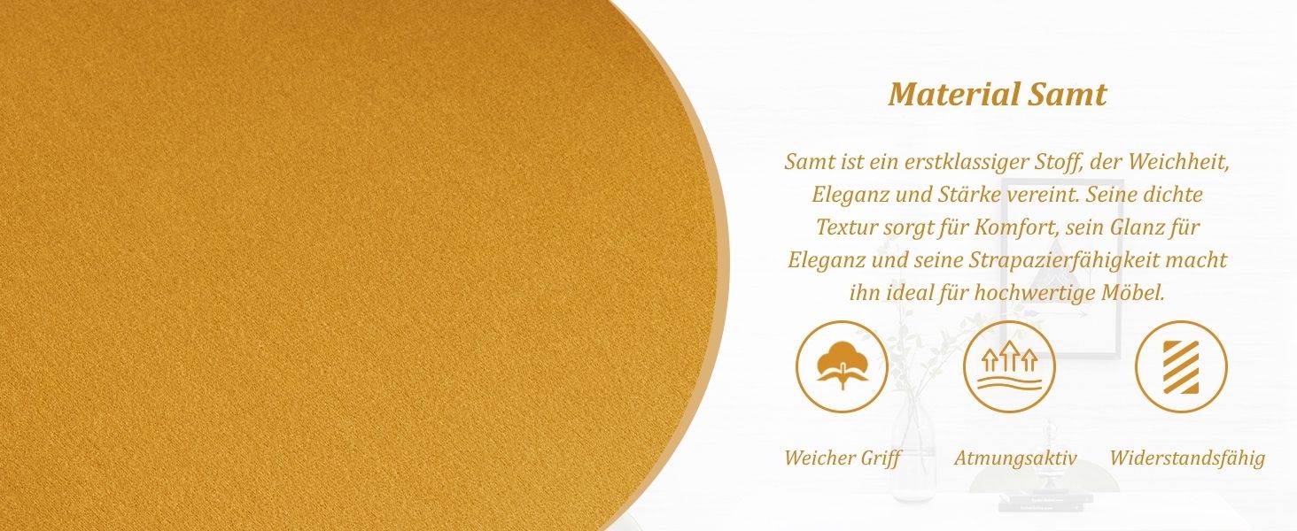 Orangefarbenes Materialmuster oder Muster mit deutschem Text, der die Produktspezifikationen und -merkmale angibt.