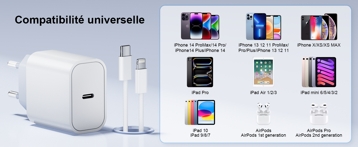 Chargeur USB-C 20W - ZISONIX - IPhone 13/12/11/XR/Xs/Max/8/7 - Charge Rapide - Compatible IPad/AirPods - Téléphonie - Foto 11