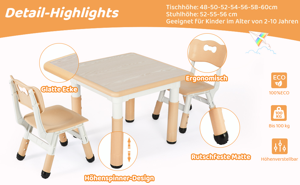 Kindertisch mit 2 Stühlen