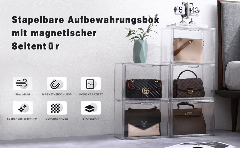 Stapelbare Aufbewahrungsbox mit magnetischer Seitentür