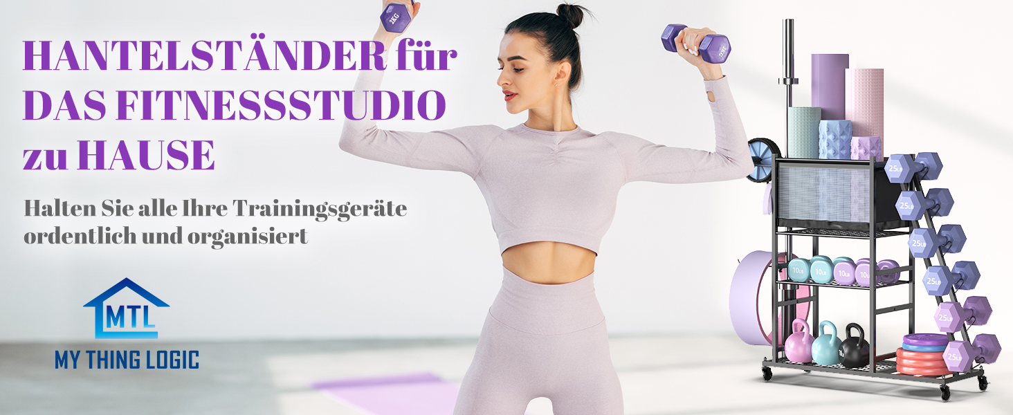 Mehrstöckiges Aufbewahrungsregal aus Metall für verschiedene Fitnessgeräte wie Hanteln, Widerstandsbänder
