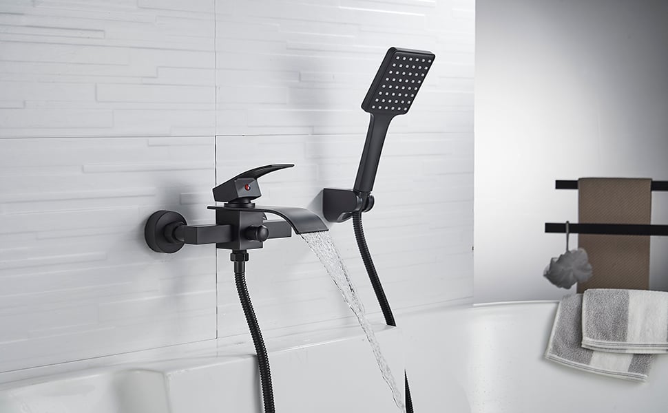 Grifo de llenado de bañera negro mate con cascada LED de montaje