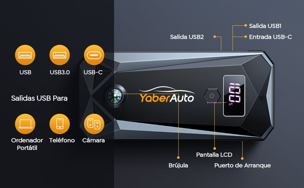 YABER-arrancador de batería de coche YA40, 4000A, 26800mAh, Powerbank,  cargador de refuerzo de batería externa con caja de almacenamiento