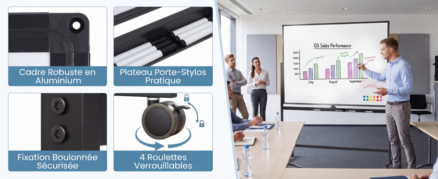Le texte indique « Conception compacte », « Imagerie précise », « Intégration efficace » et « Couverture à 360 degrés ». Composite montrant divers accessoires de montage et une configuration d'installation de surveillance avec écrans d'affichage.