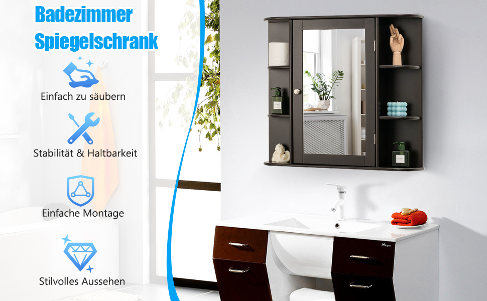 Badmöbel,Medizinschrank,Badschrank,Spiegelschrank Bad,Spiegelschrank weiß,Spiegelschrank holz