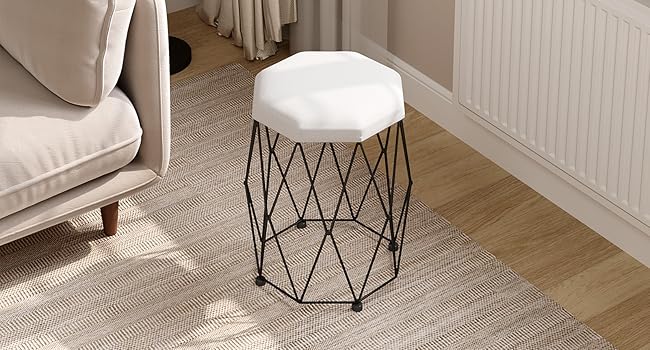 Sgabello Da Trucco In Velluto - 44cm, MetallO, Bianco/Nero - Foto 6