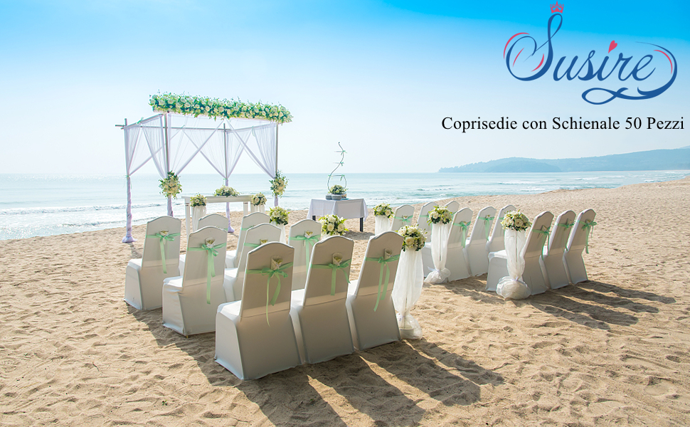 Copri Sedia 50 Pezzi per Sedia da Matrimonio, in Poliestere ed Elastan, Elastico, per Serata, Bianco