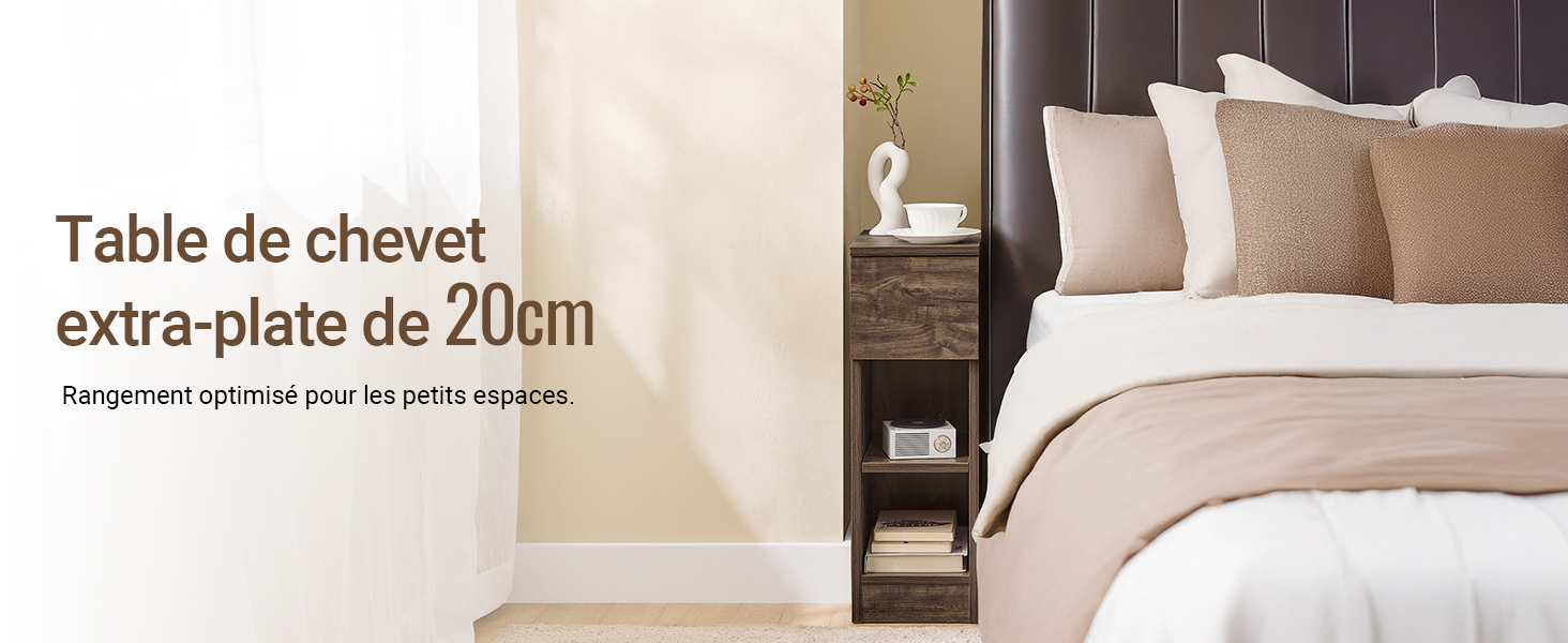 SoBuy FBT111-SN mesa de noche delgada de madera oscura