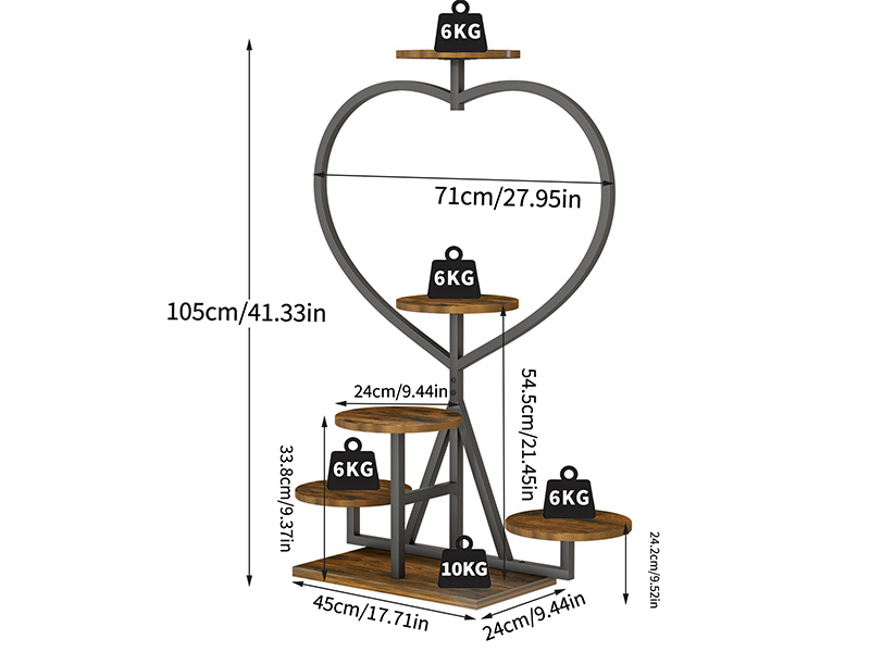 unho Scaffale Porta Piante in Legno e Metallo interno 6 Livelli Supporto per Piante Verticale