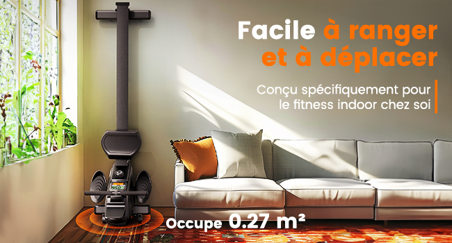 Le texte indique « Facile à ranger » et « occupe 0,24 m² ». Solution de rangement intérieur présentée dans un environnement domestique avec éclairage naturel.