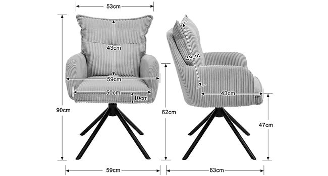 Le texte se lit comme suit : « Image 4 ». Schéma technique montrant les mesures et les dimensions de deux chaises de bureau identiques avec les spécifications détaillées et les mesures numériques indiquées.