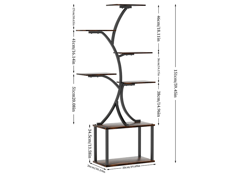 unho Scaffale Porta Piante in Legno e Metallo interno 6 Livelli Supporto per Piante Verticale