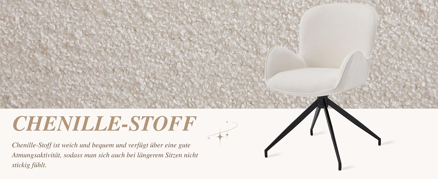 Der Text lautet „CHENILLE-STOFF“, gefolgt von einem kreisförmigen Diagramm, das die Bestandteile eines Textil- oder Materialprodukts zeigt.