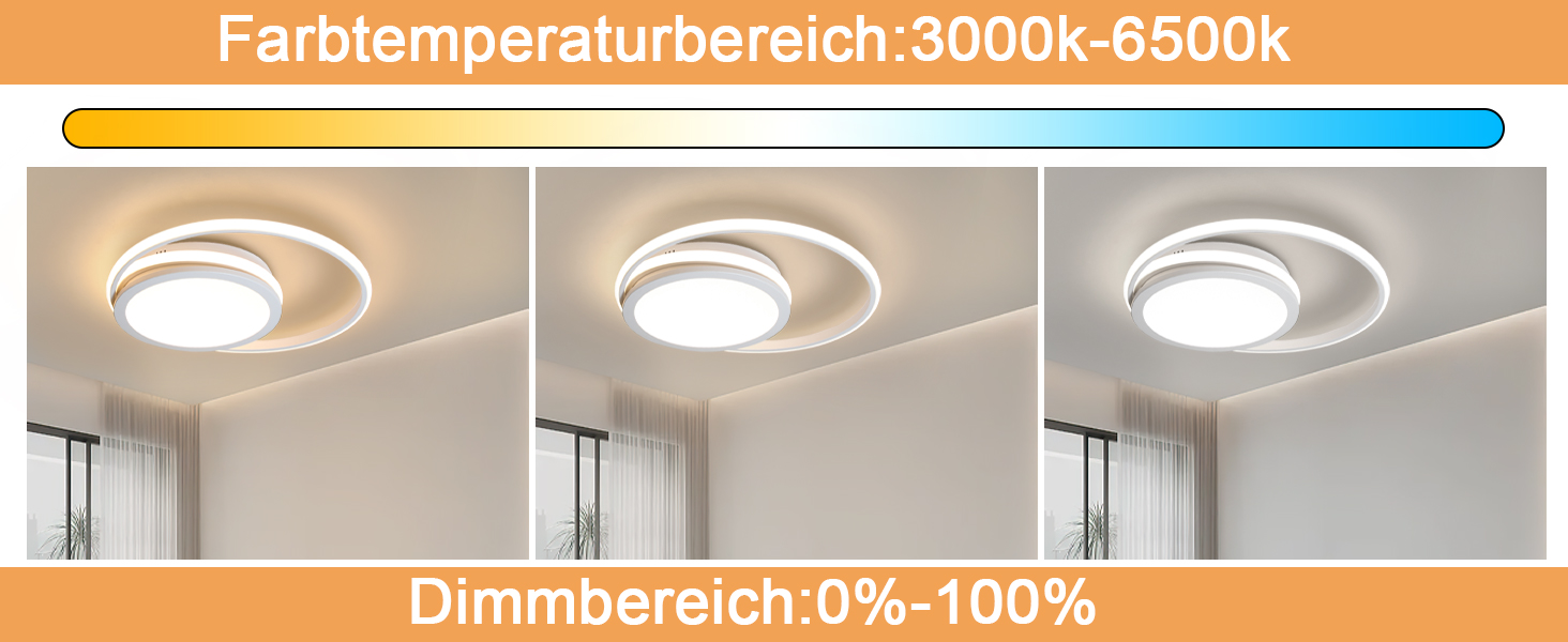 Farbtemperaturbereich:3000k-6500k Dimmbereich:10%-100% Dimmbar