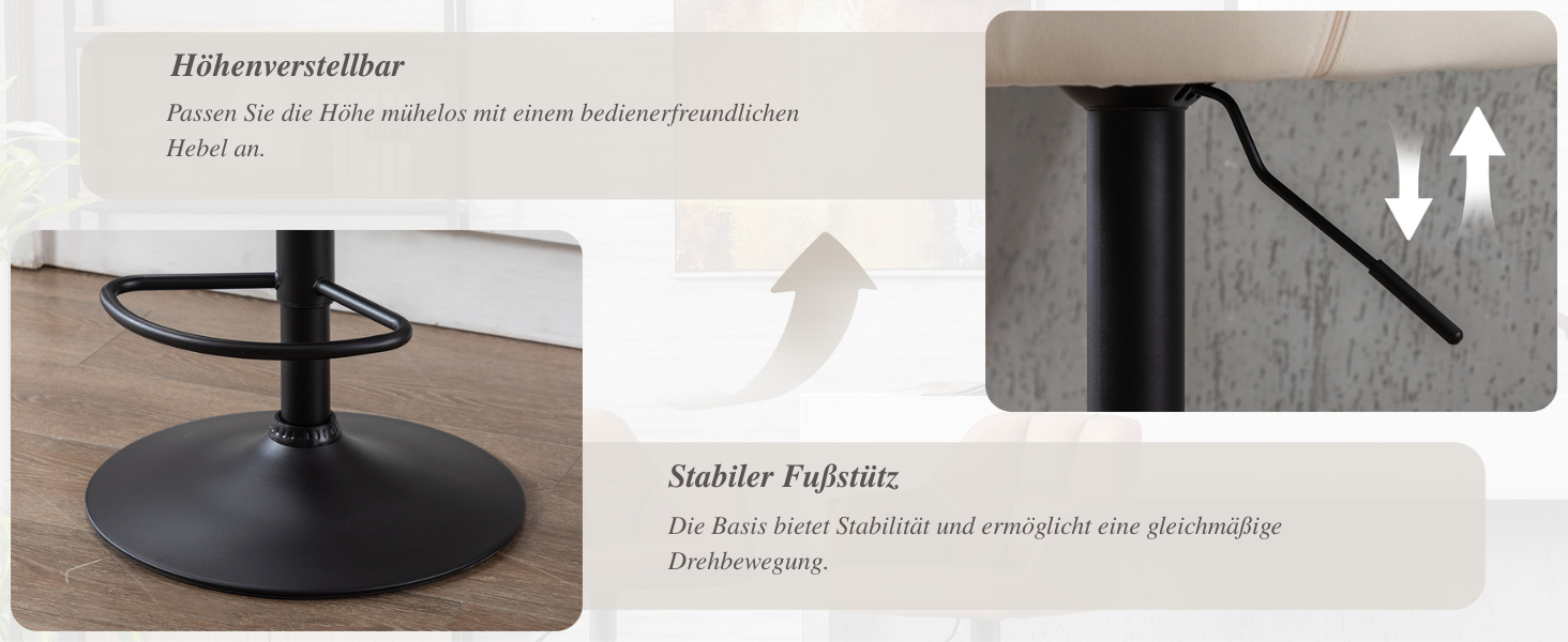 Höhenverstellbares Tischgestell mit schwarzem rundem Metallfuß und Mittelsäule. Verfügt über einen Fußstützenring und einen Höhenverstellmechanismus mit einem Bereich von 40