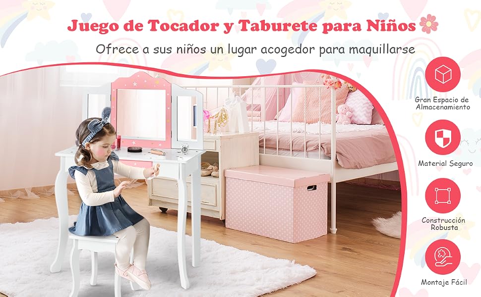 Set Mesa Tocador y Taburete para Niños