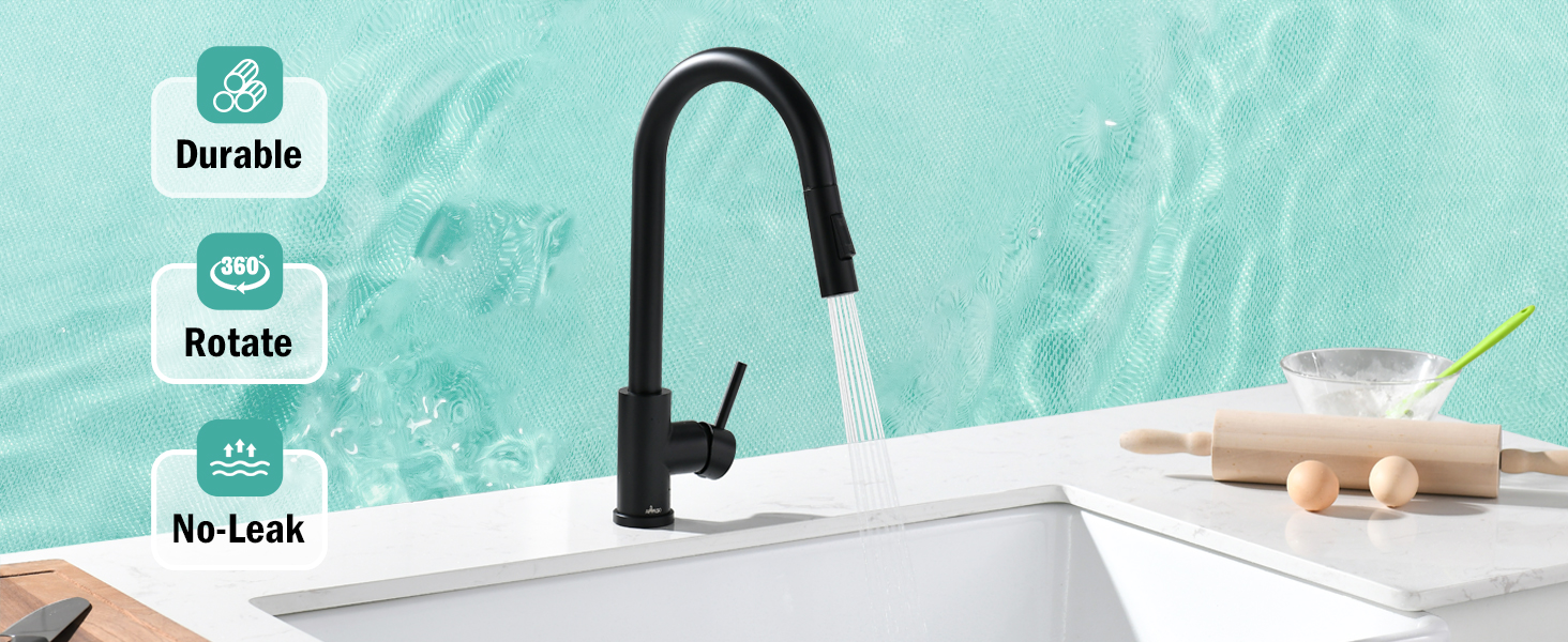 Modern Kitchen Faucet with Pull Down Sprayer Matte Black, Single-Handle High Arc Gooseneck