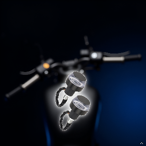 Close-up of illuminated skull-shaped decorative lights glowing white against dark blue background, with some mounting hardware visible.