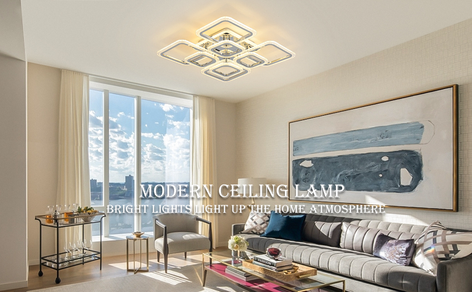 LED chrome 8 lights square ceiling lamp