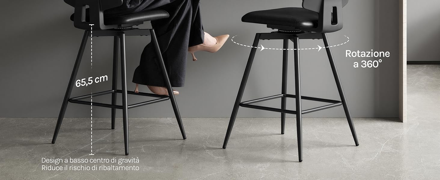 Viste multiple di sedie da pranzo moderne con struttura in metallo nero e sedili scuri disposti attorno ai tavoli in un ambiente minimalista. Mostra sedie da diverse angolazioni.