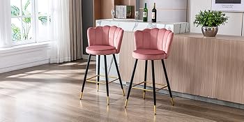 Elegante Samt Barhocker – Runder Küchenhocker Mit Gold Metallgestell, Rosa, Bis 150 Kg Belastbar
