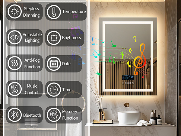 specchio Bagno con Luce Specchio Bagno LED con Bluetooth 3 Temperature Colore Dimmerabile