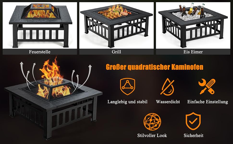 multifunktionale feuerstelle,terrassenfeuertisch,zum grillen,deckel,grillrost,stahl