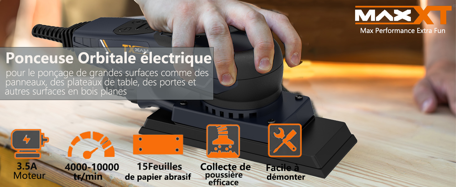 Ponceuse Excentrique MAXXT 350W 6 Vitesses + 10 Papiers De Verre - Neuve