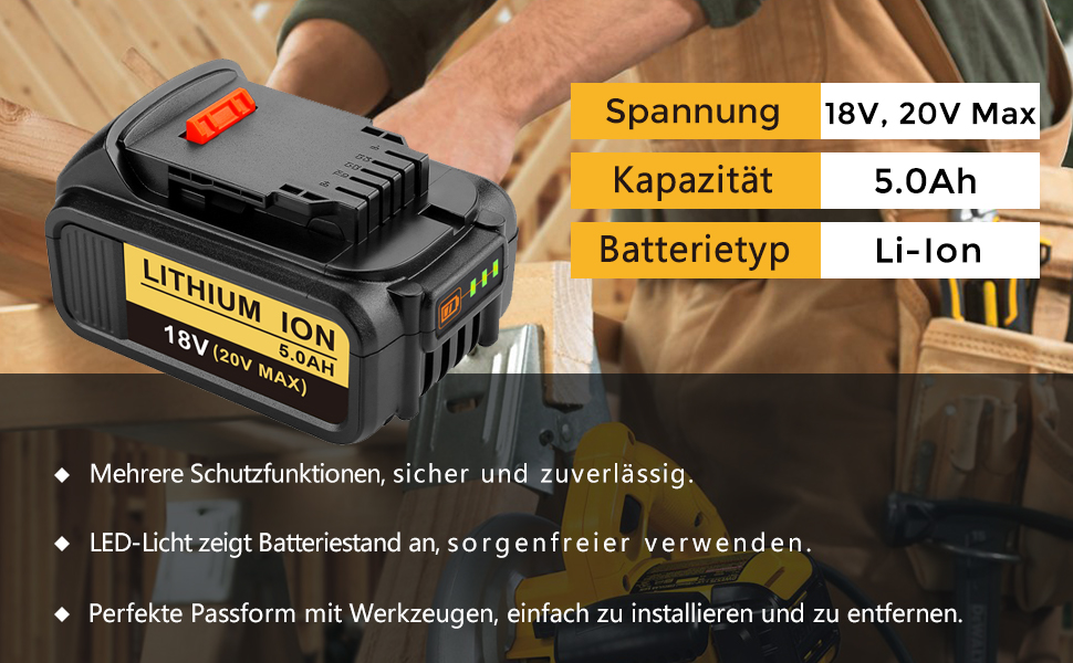 HOMEDAS DCB200 5.0Ah XR Li-ion Ersatzakku für DeWalt akku 18V