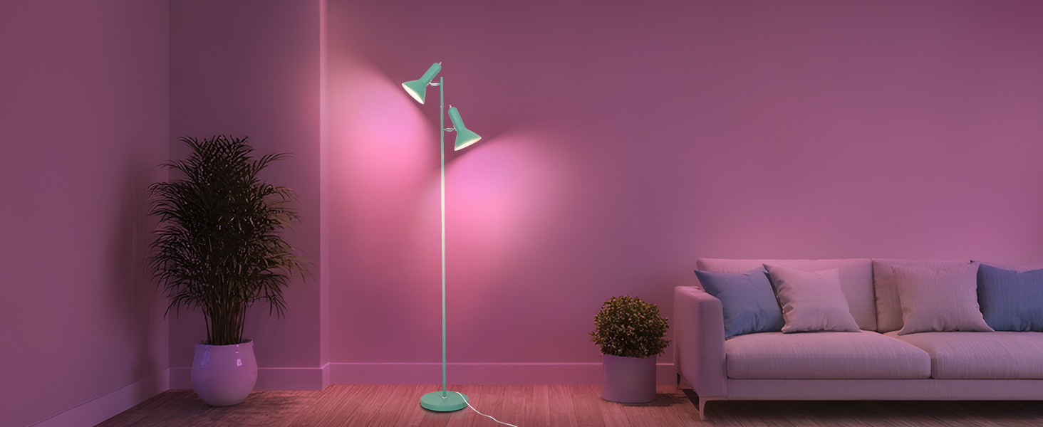 Violett getöntes Rauminterieur mit LED-Streifenbeleuchtung, die auf dunklen, silhouettierten Möbeln ein stimmungsvolles Leuchten erzeugt.