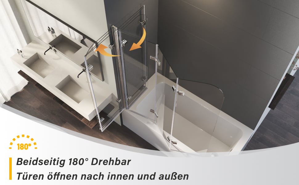 Duschwand für Badewanne 3-teilig Faltbar Duschtrennwand