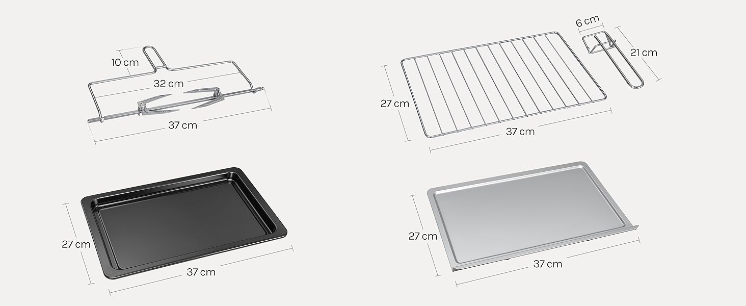 Disegni tecnici dimensionali che mostrano le misure e le specifiche di quello che sembra essere un vassoio o una piattaforma rettangolare nelle varianti nera e argento.