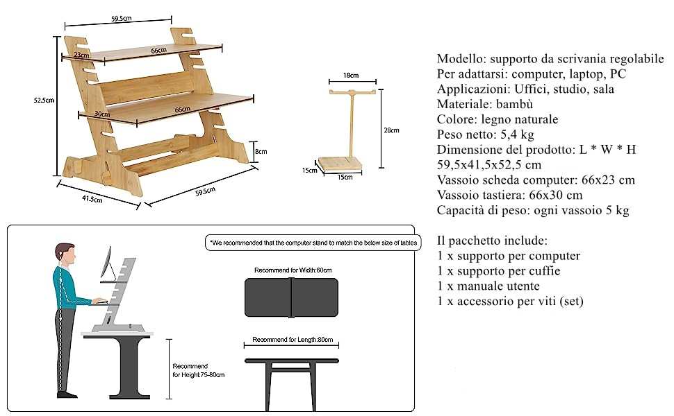 FATIVO Standing Desk Regolabile e Portatile, supporto da scrivania per monitor