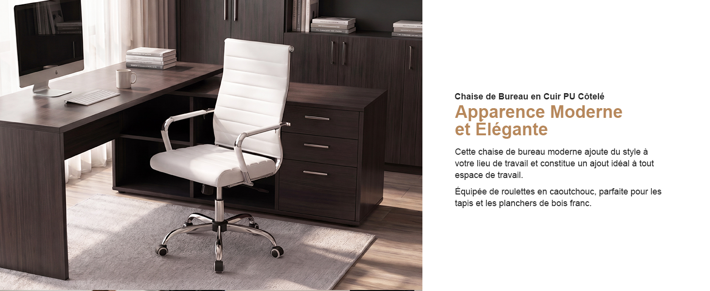 Espace de travail moderne à domicile comprenant des meubles sombres, un bureau, une chaise et une étagère. Texte visible mais pas clairement lisible dans la qualité d'image fournie.