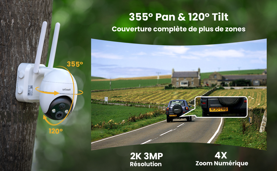 Caméra De Surveillance IeGeek 2K 4G LTE – Extérieur Sans Fil, Solaire, PIR, PTZ, Vision Nocturne (Neuve)