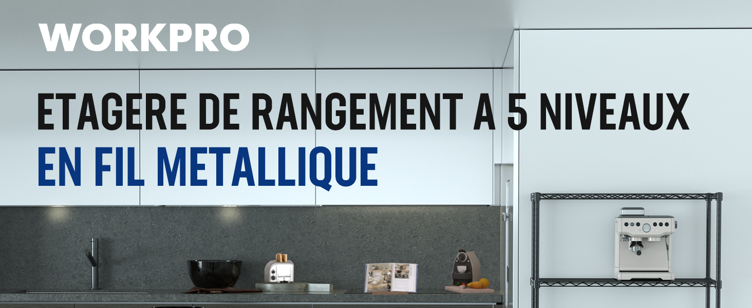 Étagère De Rangement WORKPRO 5 Niveaux - 340kg Charge Totale - 150x75x35cm - Pour Garage Et Cuisine