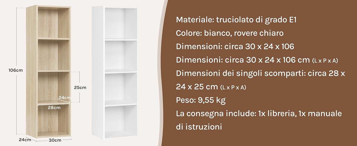 una libreria bianca con bordo marrone