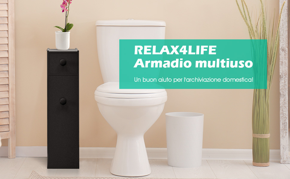 RELAX4LIFE Mobiletto Portaoggetti Da Terra, Torre Di Stoccaggio Con Cassetto E 3 Ripiani Ad Anta, Sicurezza - 2