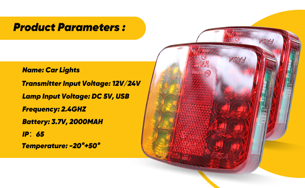 remorque feux feu led fil sans arriere voiture arrière eclairage cabochon caddy gyrophare linker