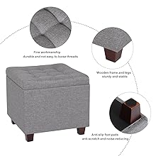 WOLTU Storage Box Ottoman Chair Stool Dark Grey Upholstered Footstool Linen Square Pouffe Chair