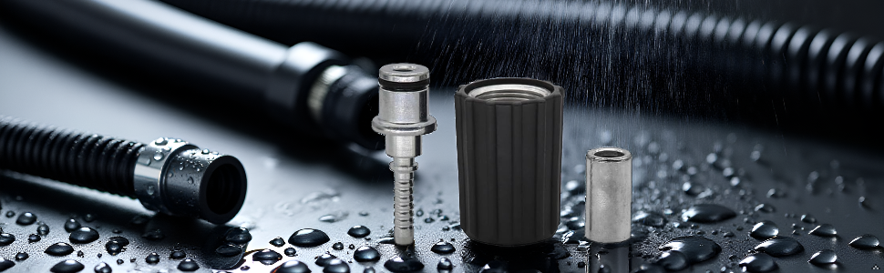 A clean driveway with water droplets glistening on the surface beside a freshly washed vehicle