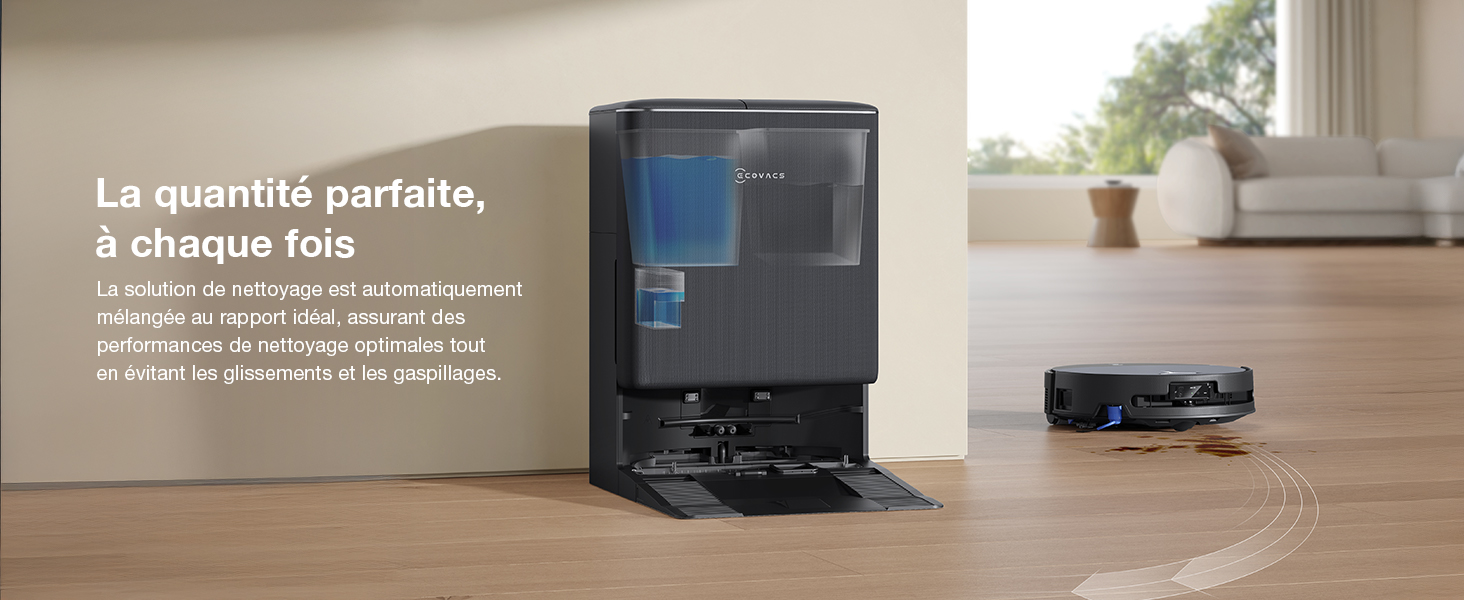 Le texte se lit comme suit : « La quantité parfaite, à chaque fois ». Machine à café noire et accessoire illustrés sur la surface du comptoir.