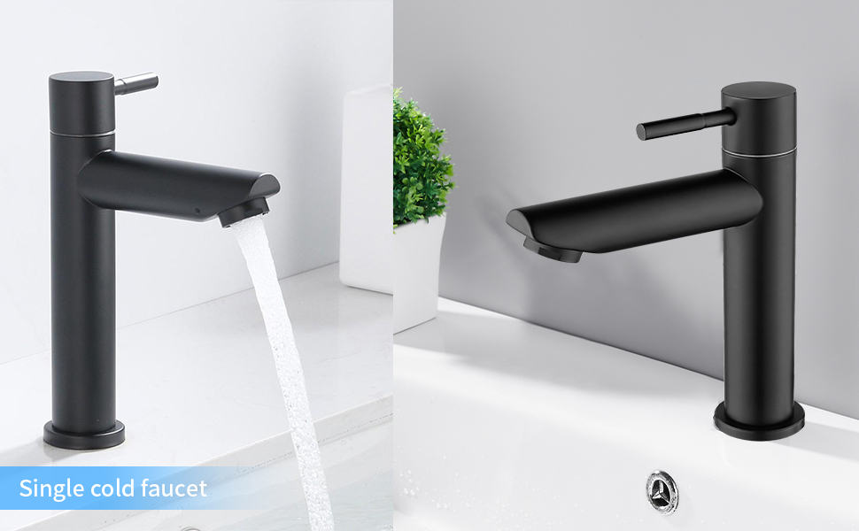 Robinet d'eau froide noir pour toilettes d'invités, robinet d'eau froide, mitigeur monocommande d'eau froide